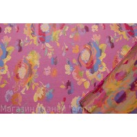 Разноцветные цветы на ярко розовом фоне - жаккард для летнего платья или костюма