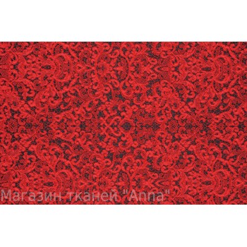Жаккард стрейч "кружевница" - очень мягкий на ощуп, насыщенный красный на черной основе.