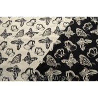 Плотный костюмный жаккард-стрейч с бабочками (двусторонний), в черно-белой гамме