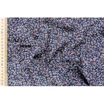Хлопок для сорочки - Мелкие цветы на темно-синем фоне