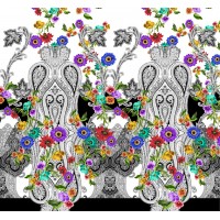 Цветной штапель с индийскими узорами на белом фоне