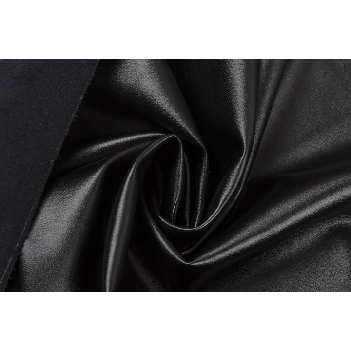 Черный кожзам - мягкая плотная ткань с изнанкой под замшу