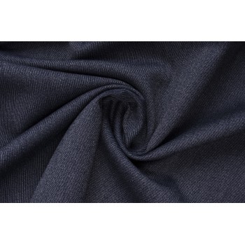 Темно-синяя шерсть-стрейч с фактурной полосатой поверхностью