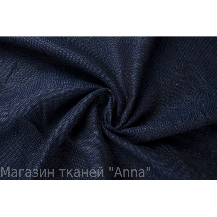 Летняя темно синяя костюмная ткань текстурой рогожка