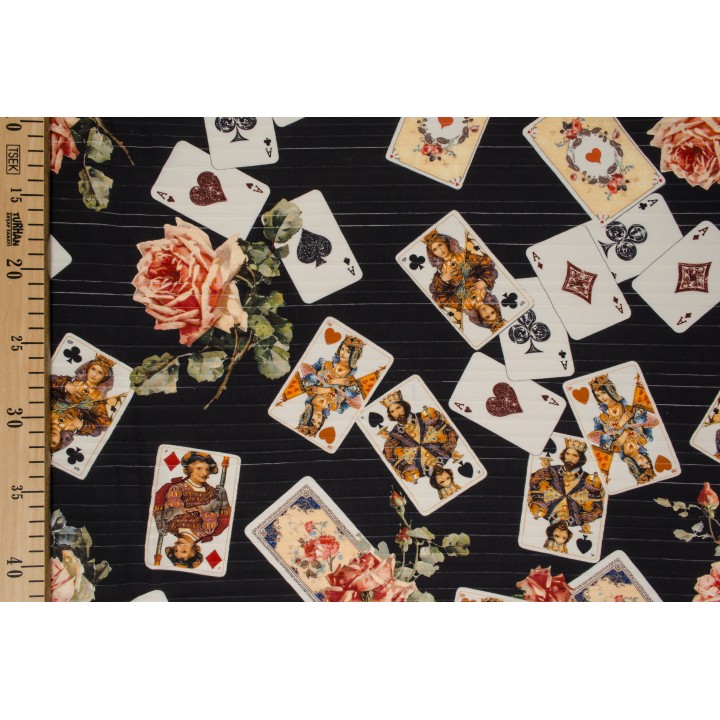 Шелковая ткань для платья от D&G - игральные карты и розы