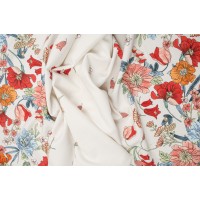 Ткань на платье с маками на молочном фоне