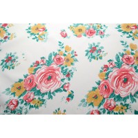 Матовый коттон - Букетики с розочками среднего размера на белом фоне