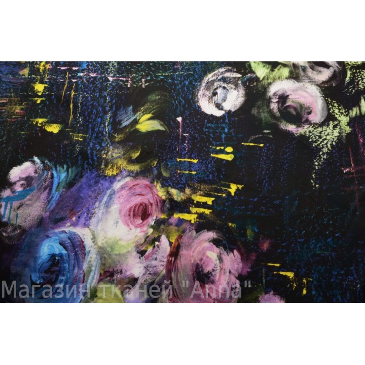Плотный гладкий коттон с цветами в стиле "акварель" на темном фоне