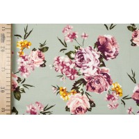 Плотный коттон для платья с розами на светло-зеленом фоне