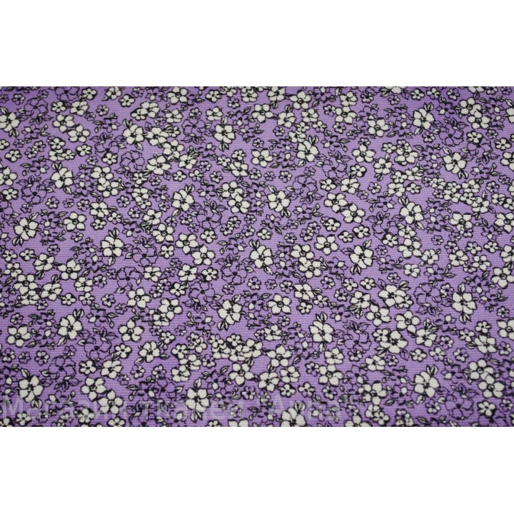 Коттон-стрейч - мелкие цветы на сиреневом фоне
