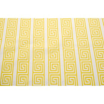 Коттон стрейч с желтым узором из квадратов на белом фоне