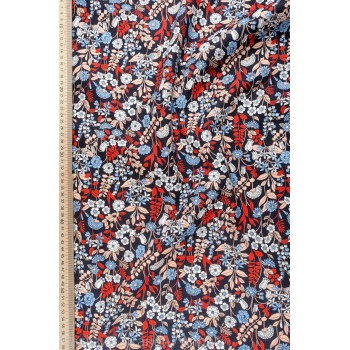 Хлопковая плотная мягкая ткань с мелкими цветочками на темно-синем фоне