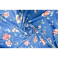 Тонкий, матовый хлопок - цветы на ярко-синем фоне