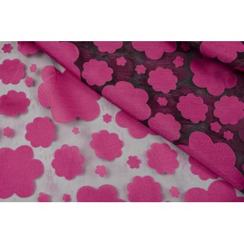 Матовая органза с ярким розовым узором