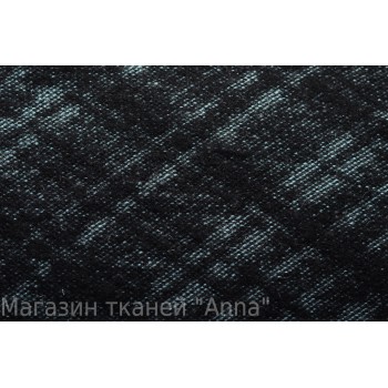 Плотная пальтовая ткань с ромбовидным узором в черно-голубой гамме