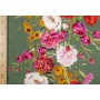 Атласный шелк коллекции D&G - крупные цветы на оливковом фоне