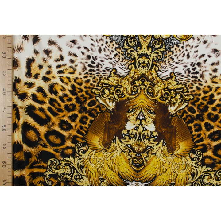 Натуральный шелк с леопардовым принтом и завитками