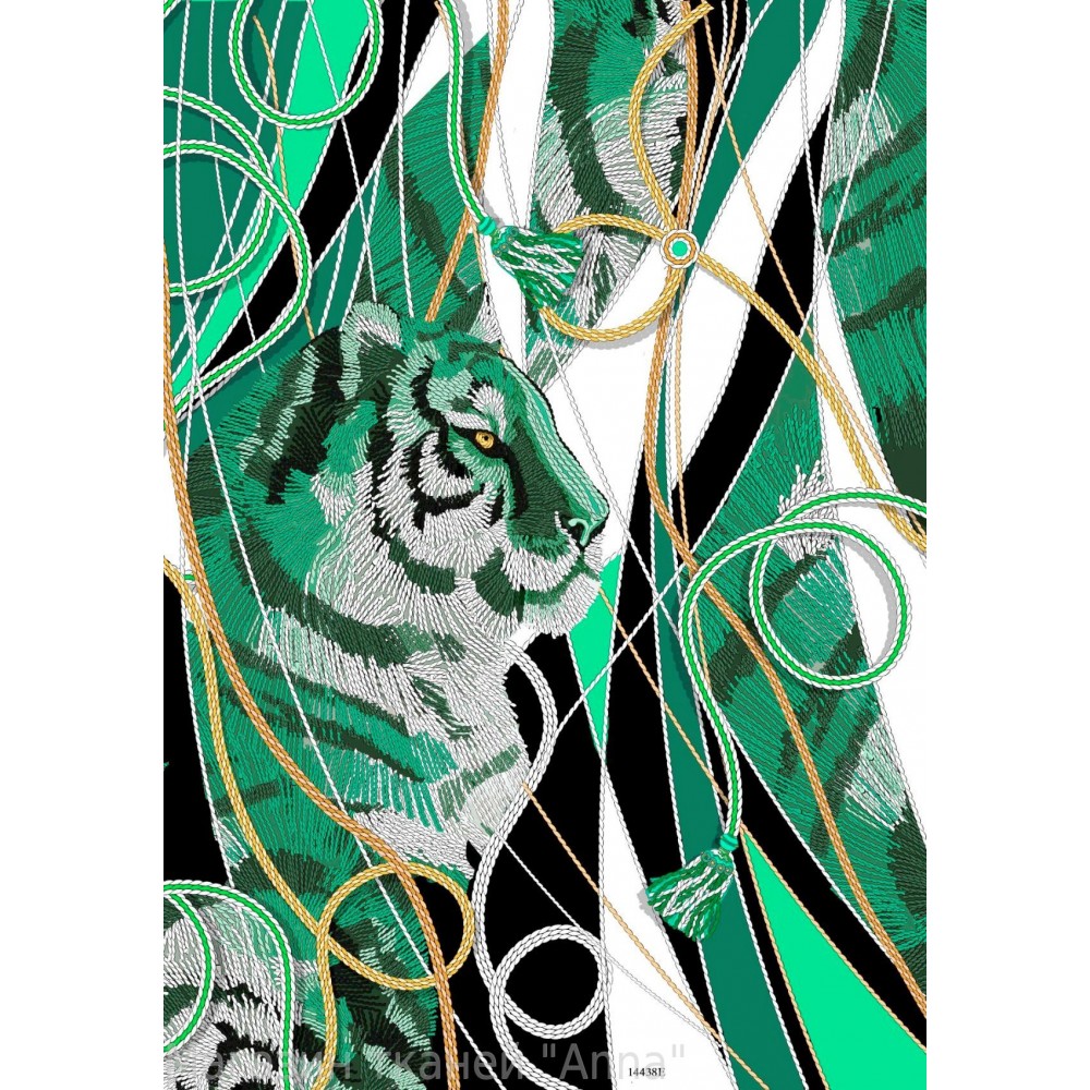 Шелковый атлас с Тиграми на зеленом фоне
