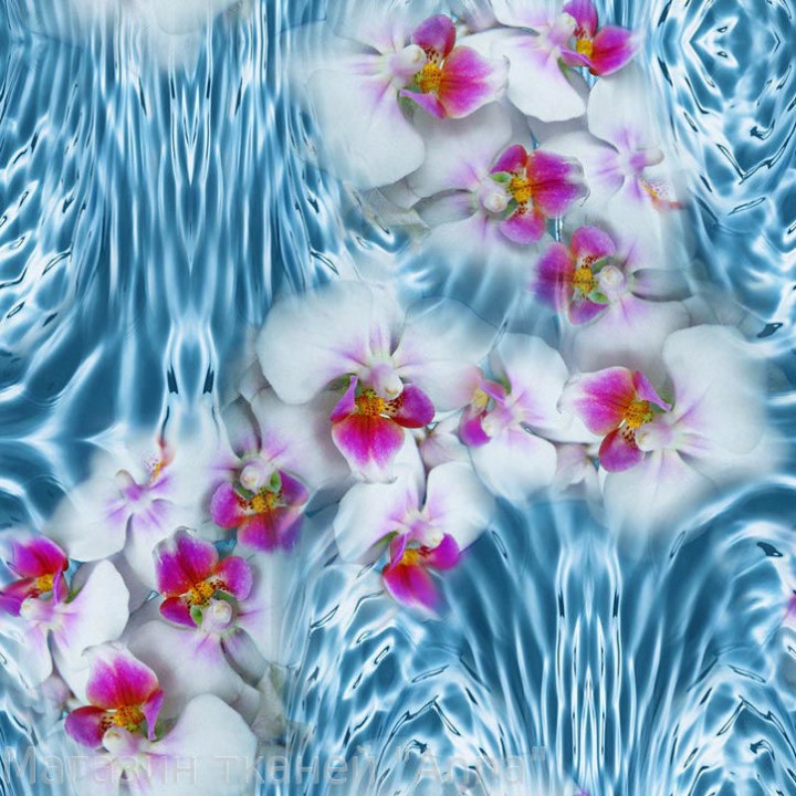 Купить Крепдешин с изображением Орхидеи на воде