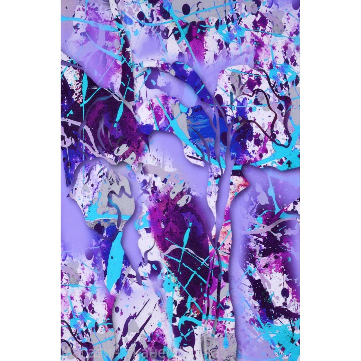 Сине-фиолетовый креп "абстракция красками".