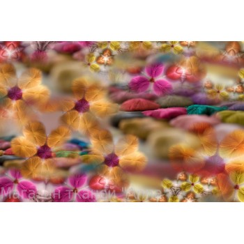 Креп Цветочный калейдоскоп - в теплых золотисто-малиновых тонах