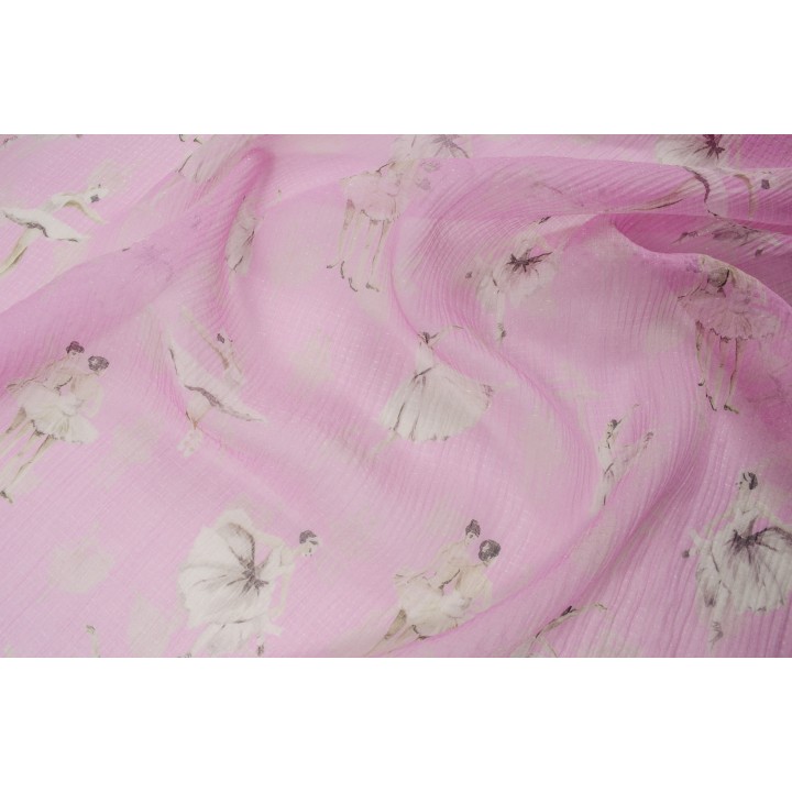 Шифон с люрексом - балерины на ткани в розовом цвете