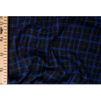 Черная ткань шанель в ярко-синюю клетку