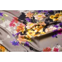 Штапель с легким блеском - цветы на сером фоне