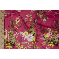 Ярко розовый штапель с тропическим узором