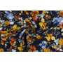 Штапель для одежды - мелкие оранжевые цветы нв черном фоне