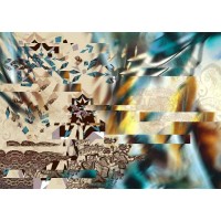 Трикотаж с красивым сочетанием геометрического и кружевного принтов