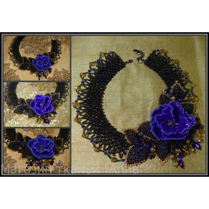 Колье Синий цветок выполнено из качественного Японского и Чешского бисера
